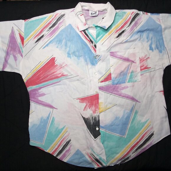 Vintage Touche L.A. Abstract Geometric Strokes Button Shirt Blouse - Picture 2 of 7
